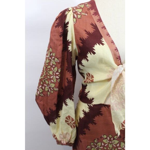 JOHANNA ORTIZ Sz 10 Sacred Soul Midi Dress Linen Midi Tie Front - Picture 12 of 16